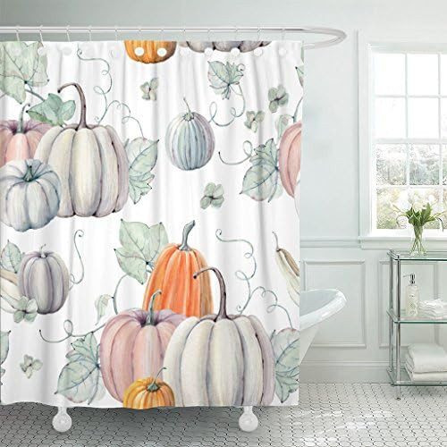 Emvency Shower Curtain Patt0ern Watercolor Pumpkins It is Thanksgiving Halloween Recipe Fall Wate... | Amazon (US)