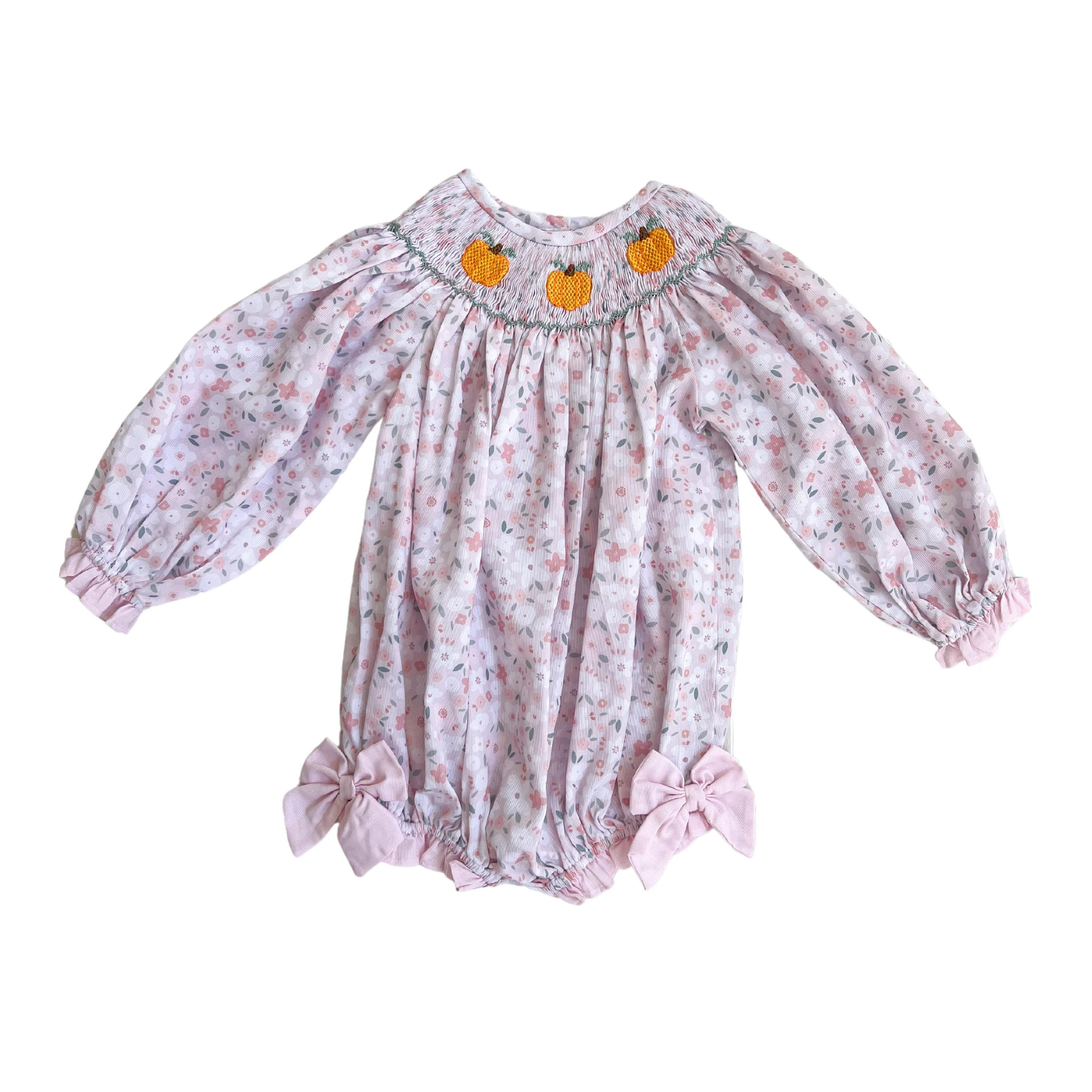 Ella Pumpkin Smocked Bubble | Lillie & Lilah