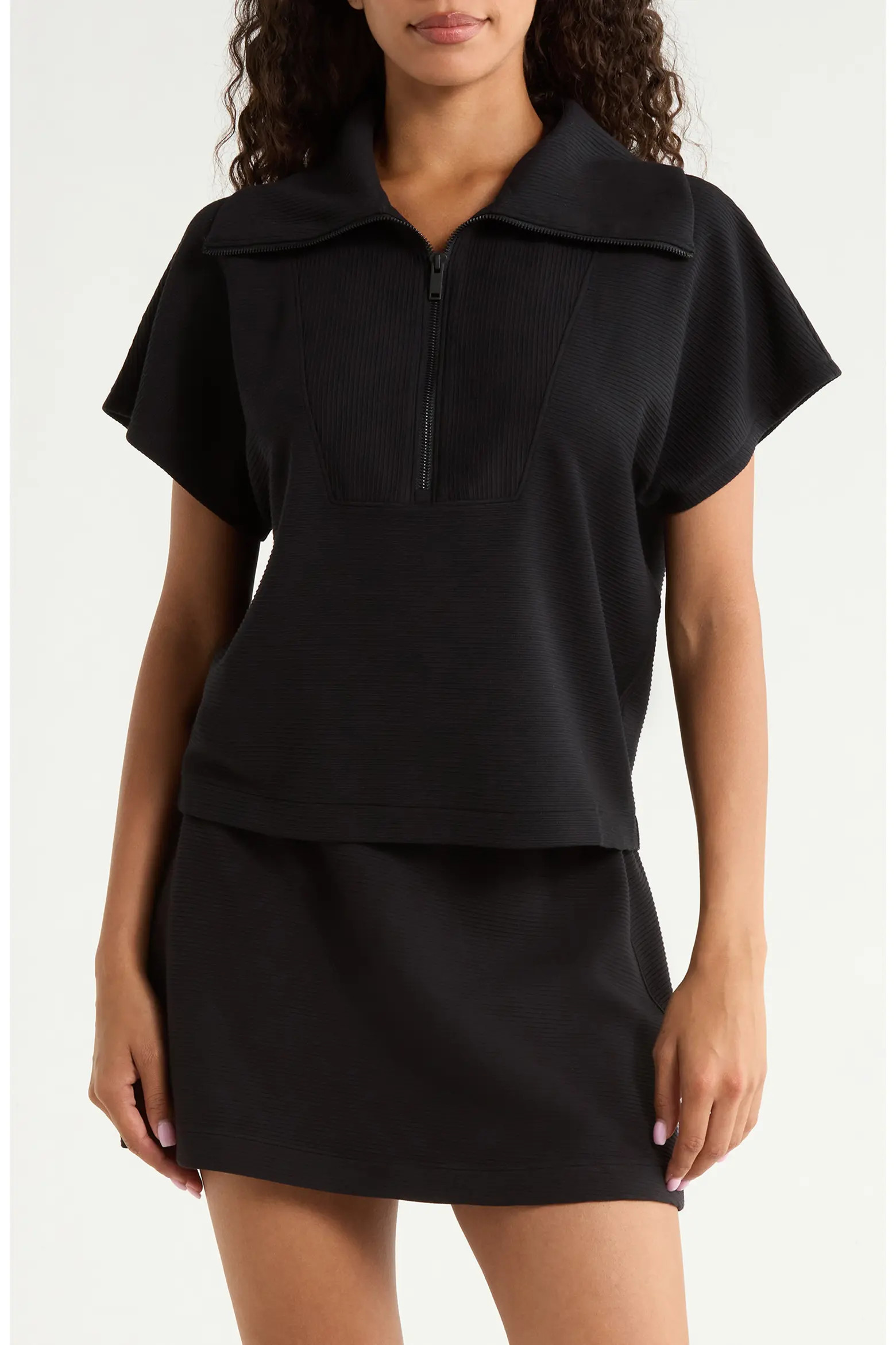 Rib Short Sleeve Half Zip Pullover (Women) | Nordstrom | Nordstrom