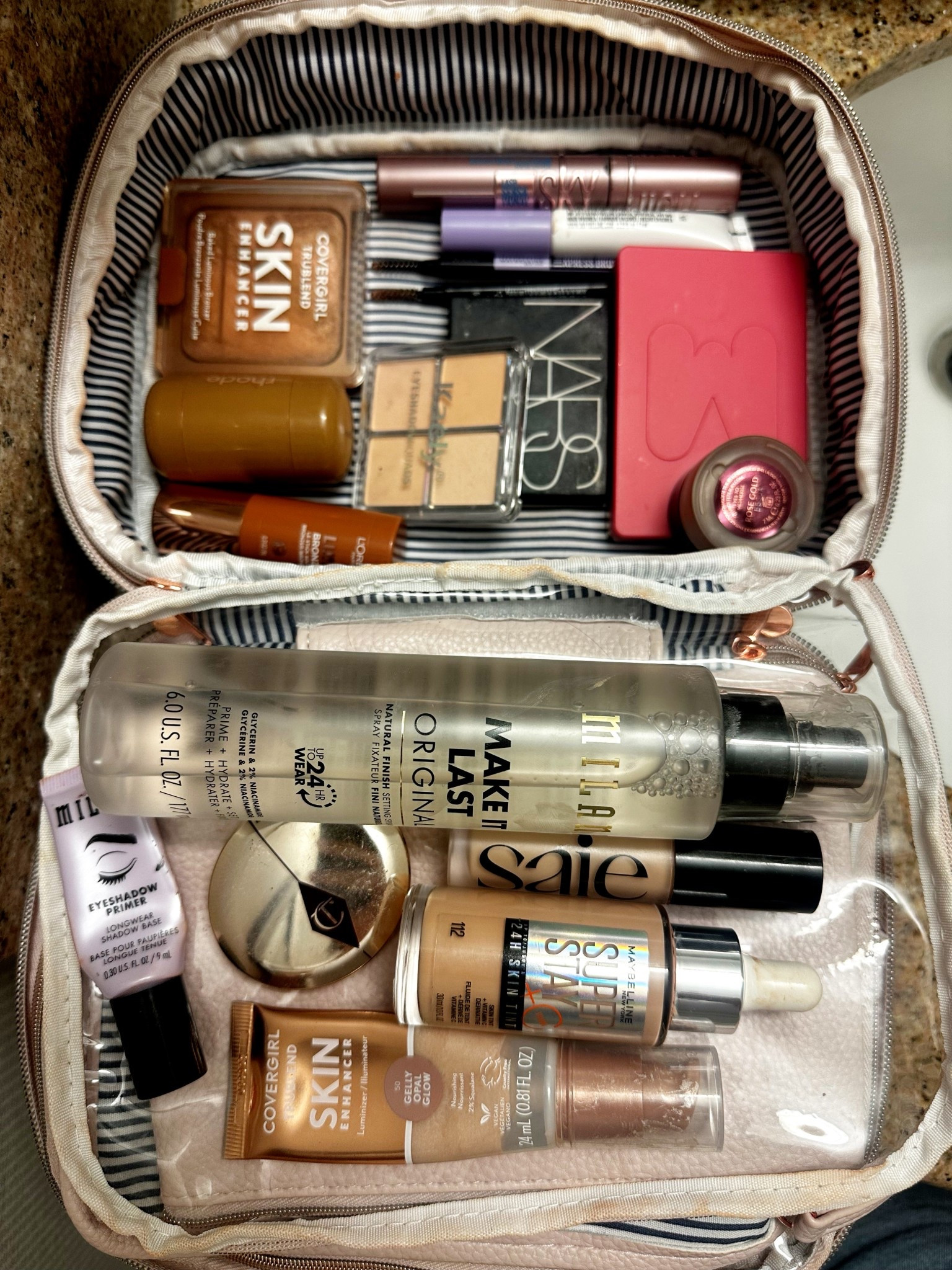 My full face of makeup for our week long trip, I packed very light because it was just a very casual beach trip. lots of drugstore and high end mixed in. 

Base: covergirl glow, maybelline skin tint, saie concealer, milani setting spray and charlotte tilbury setting powder

Checks: morphe trio, nars orgasm blush, loreal bronzer stick, rhode blush stick and covergirl blush

Eyes: eyes to mesmerize eyeshadow, elf eyebrow pencil, maybelline brow gel and maybelline sky high mascara 


#LTKmomlife #LTKBeauty #LTKTravel