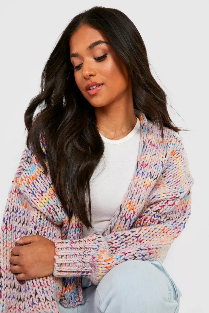 Petite Premium Chunky Multicolored Cardigan | boohoo (US & Canada)