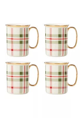 Lenox Set of 4 Holiday Plaid Mugs | Belk