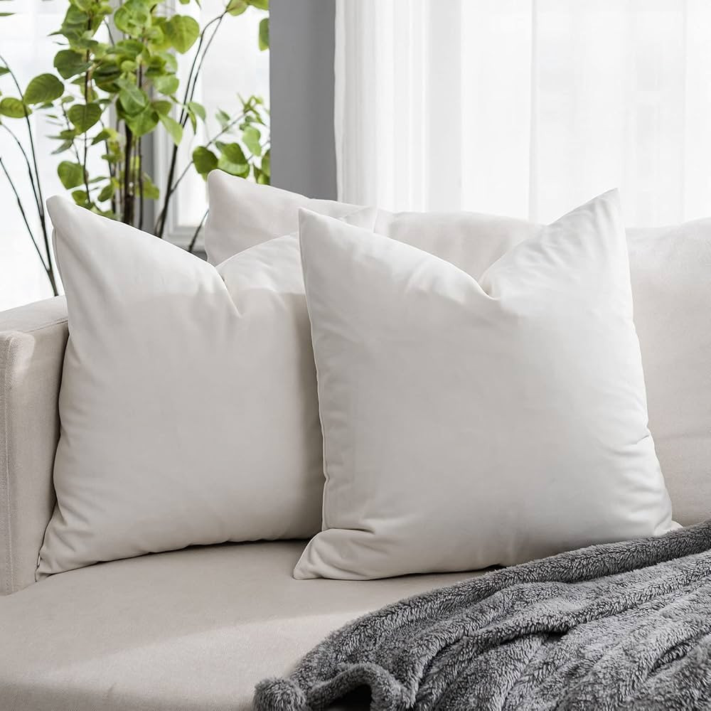 QUAFOO Decorative Cream White Velvet Throw Pillow Covers 22x22 Set of 2 for Sofa Couch Bed,Luxury... | Amazon (US)