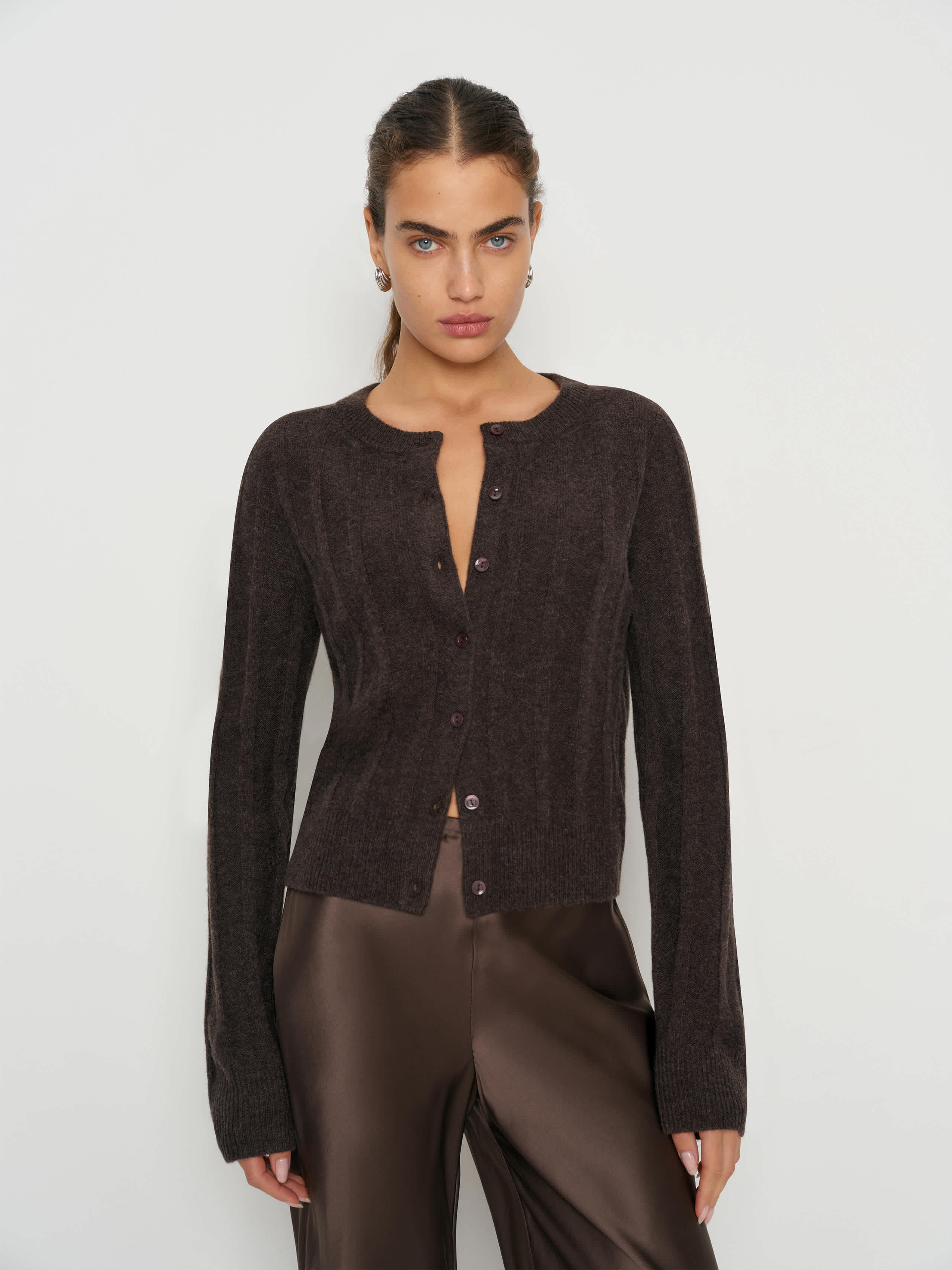 Reformation Hannah Crew Cardigan Brown Wool XL | Reformation (Global)