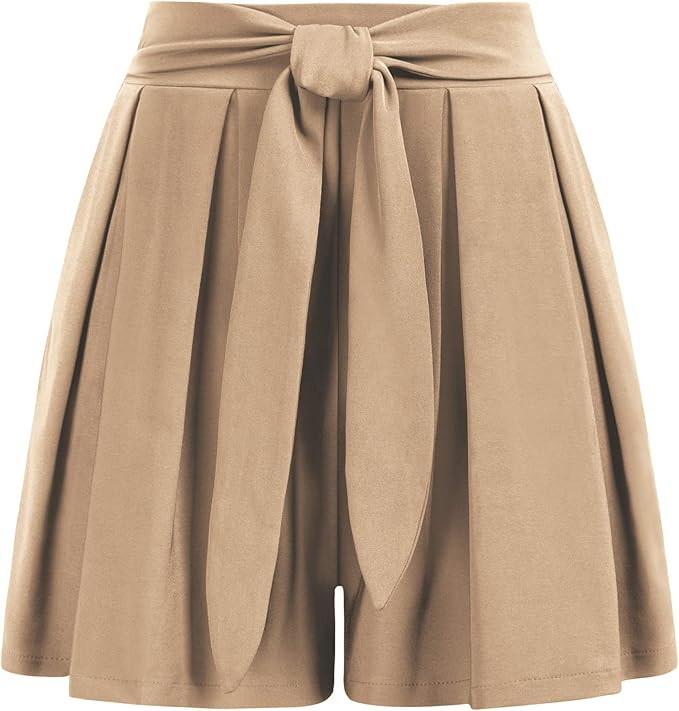 Kate Kasin Women's Pleated Shorts Elastic High Waist Bow Tie Summer Casual Shorts with Pockets | Amazon (US)