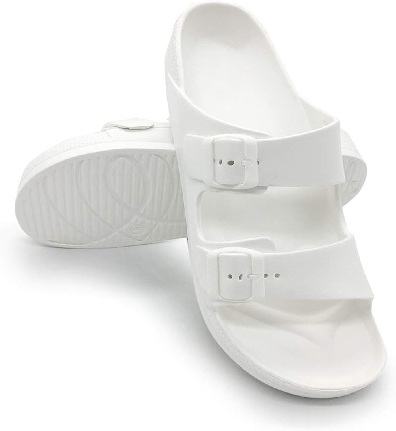FUNKYMONKEY Women's Comfort Slides Double Buckle Adjustable EVA Flat Sandals | Amazon (US)