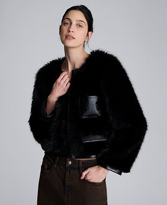 Kenneth Cole Women's Contrast Pocket Faux Fur Jacket - Macy's | Macy's