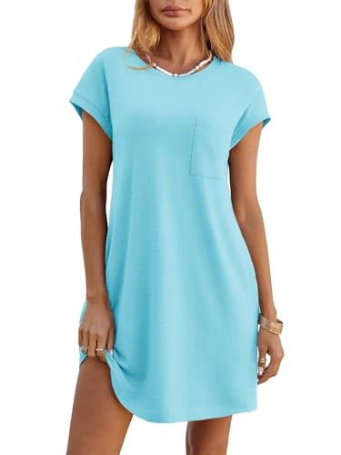 Wenrine Womens Summer T Shirt Dress Casual Short Sleeve Crewneck Loose Flowy Mini Dresses with Po... | Amazon (US)