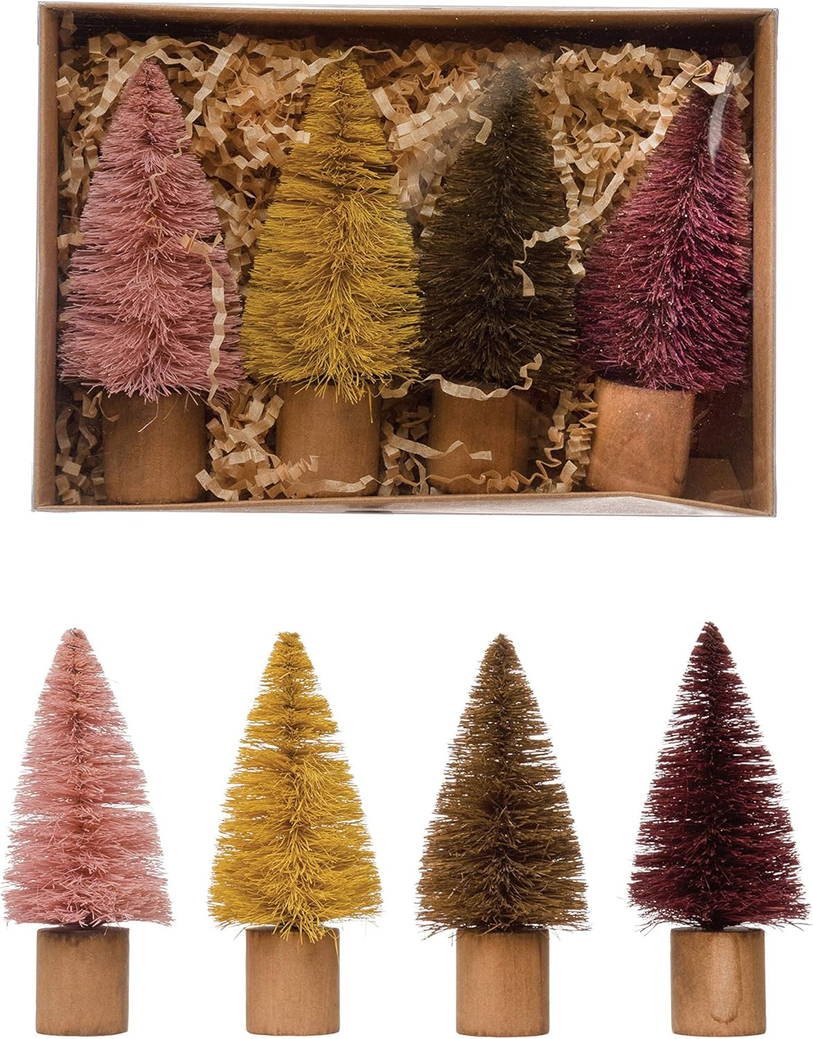 Creative Co-Op 2" Round x 5" H Sisal Bottle Brush Trees w/Wood Base, Multi Color, Boxed Set of 4 ... | Amazon (US)