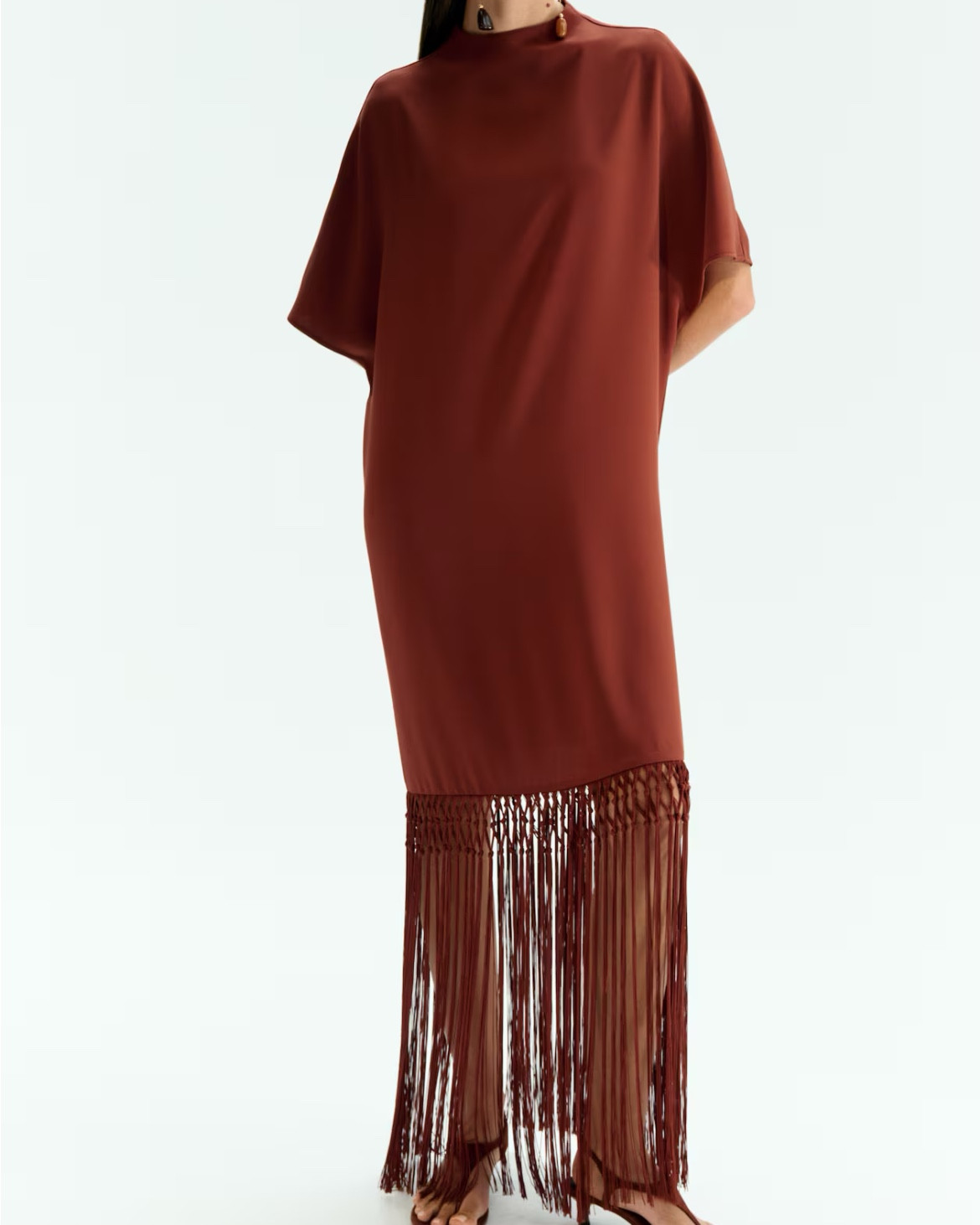 Rust brown fringe hem midi dress 

#LTKSeasonal