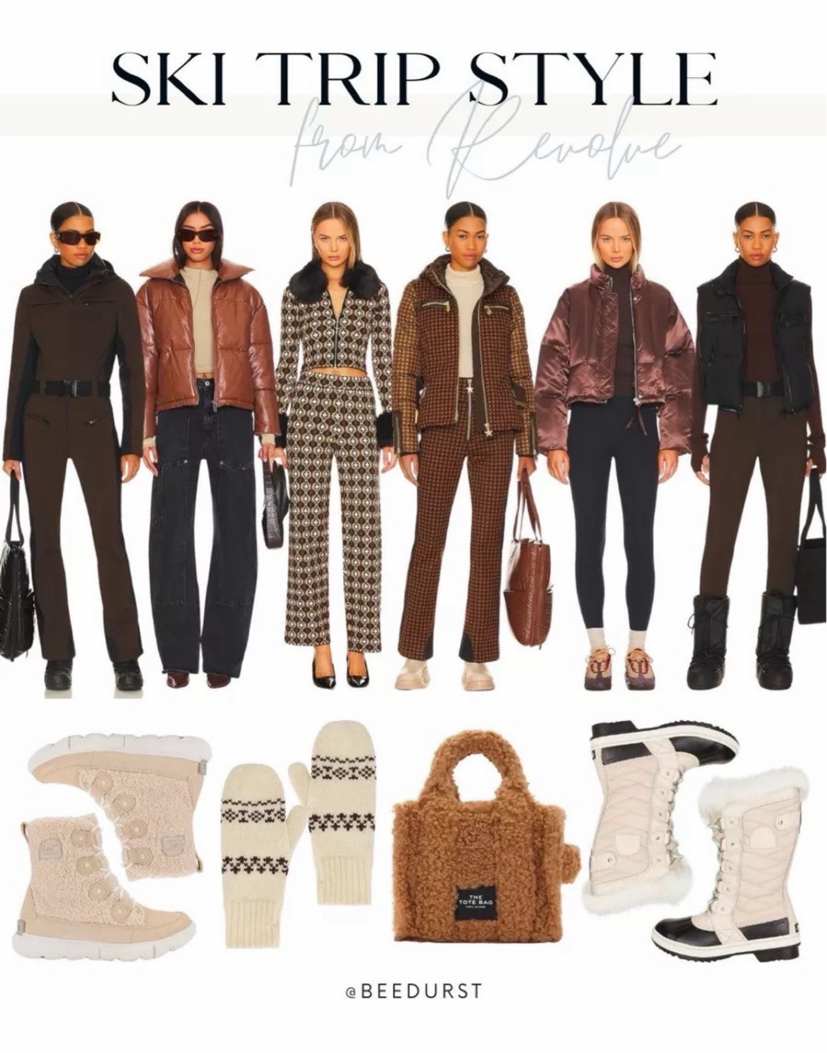 ski trip style from revolve. brown snow suits and ski looks for the slopes 

 #LTKHoliday #LTKTravel