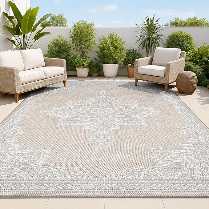 JONATHAN Y Vintage Medallion Indoor Outdoor Area Rug 8X10 Beige/Cream, Arden Casual for Backyard,... | Amazon (US)
