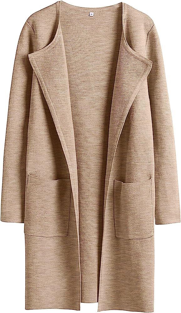 ANRABESS Women's Open Front Knit Cardigan Long Sleeve Lapel Casual Solid Classy Sweater Jacket | Amazon (US)