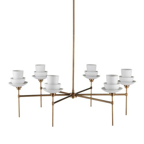 Etiquette Chandelier - Antique Brass/White - Currey & Company | Ceiling Fixture, Ceiling Light - Statement Piece, Decorative | One Kings Lane