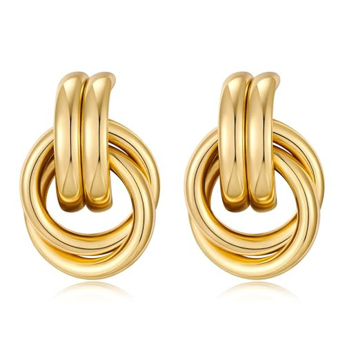Chunky Gold Earrings Large Knot Earrings Geometric Dangle Drop Earrings for Women Gift | Amazon (US)