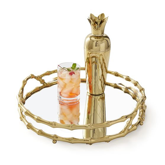 Gold Bamboo Mirror Bar Tray, Round | Mark and Graham
