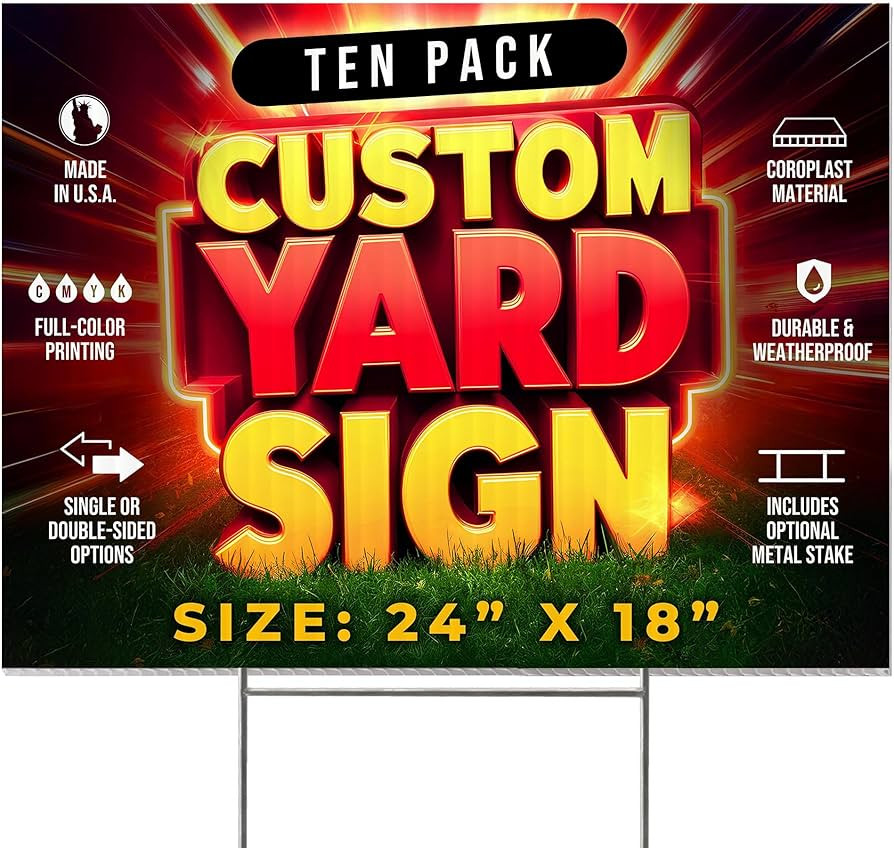10 Pack 24"x18" Custom Yard Signs with Stakes, Personalized Yard Signs for Outdoors, Customized F... | Amazon (US)