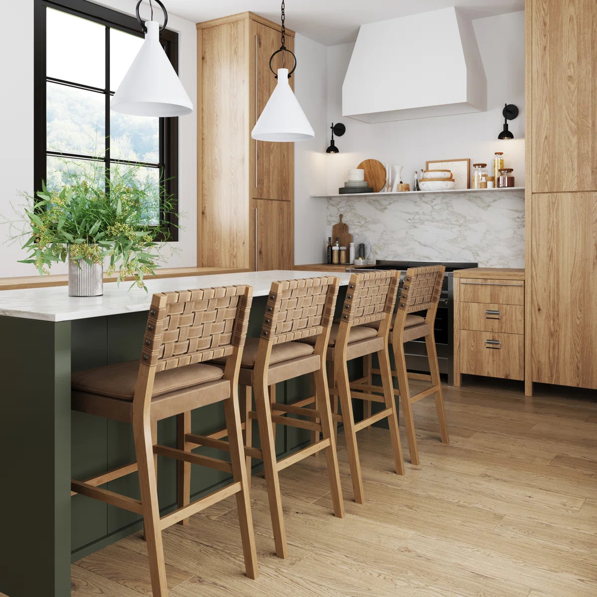 Woven Faux Suede Bar Height Stool with Solid Wood Legs | Wayfair North America