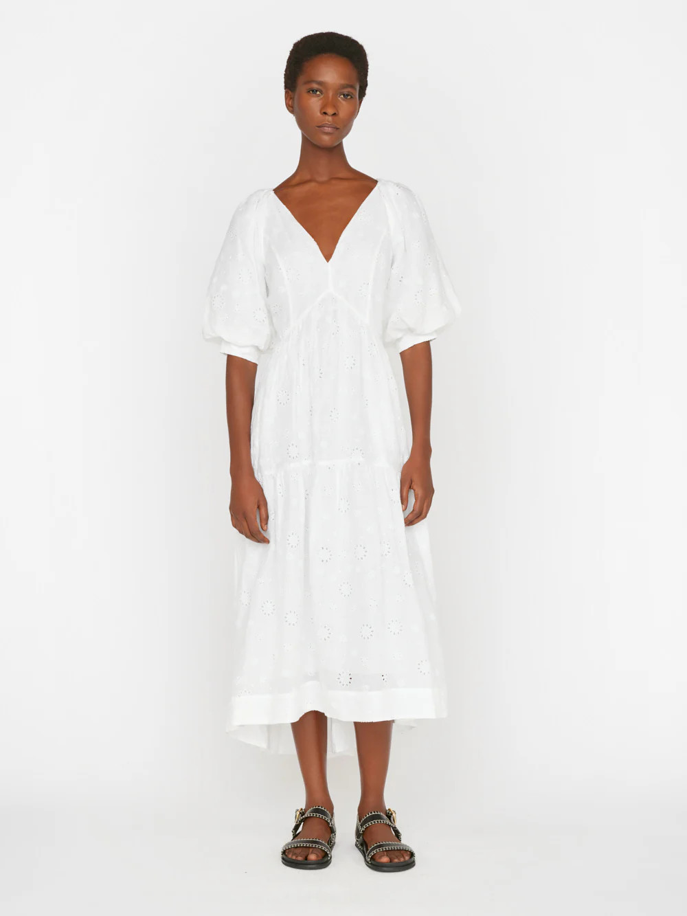 V-Neck Puff Sleeve Maxi Dress -- Blanc | Frame Denim