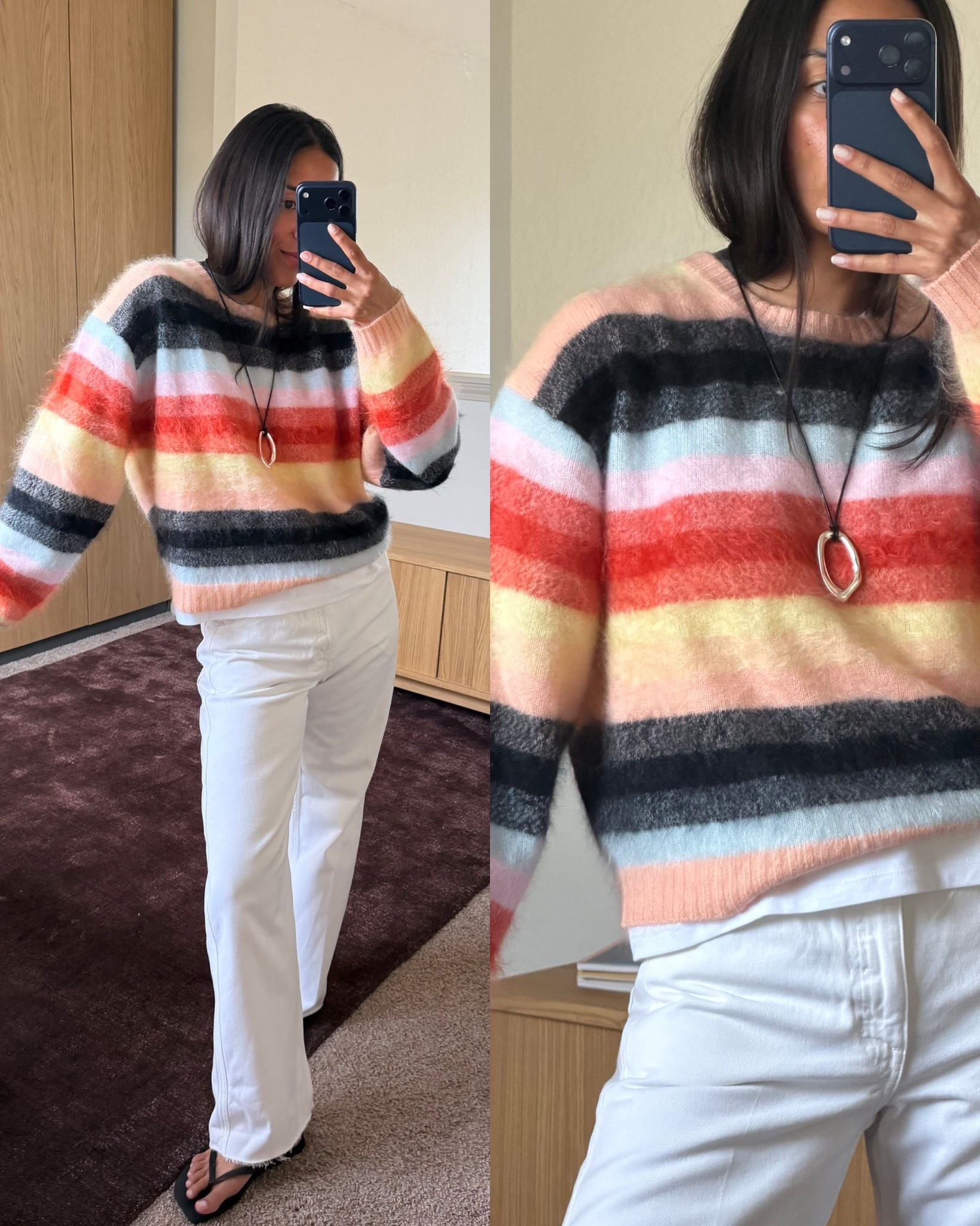 the perfect white denim + colorful striped sweater for spring! wearing a 27 in jeans & a small in the sweater @jcrew #ad #injcrew 