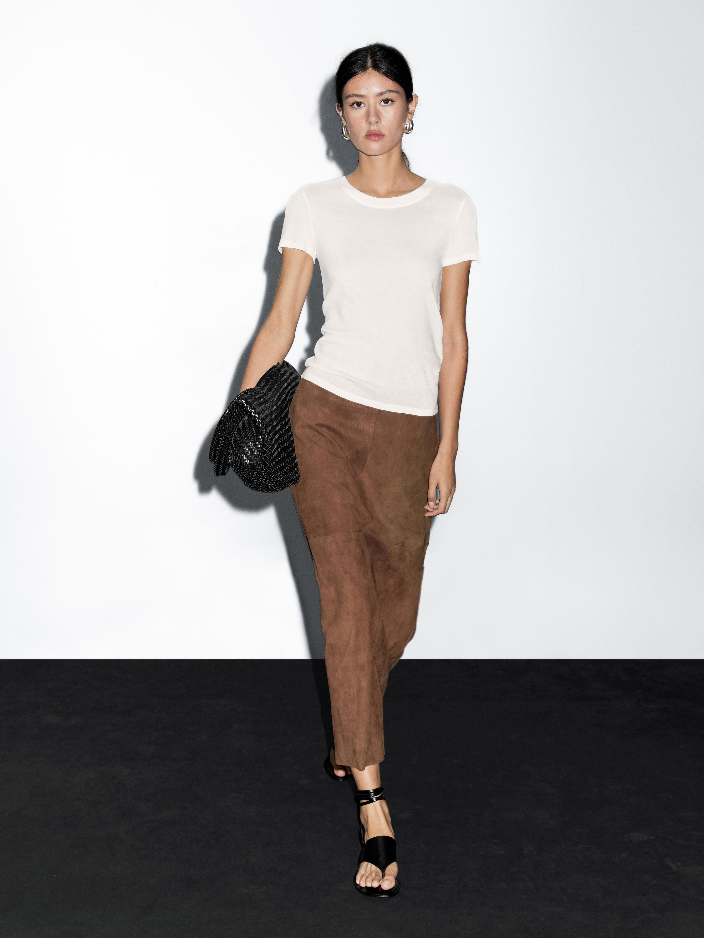 Textured crepe-effect cotton T-shirt | Massimo Dutti UK