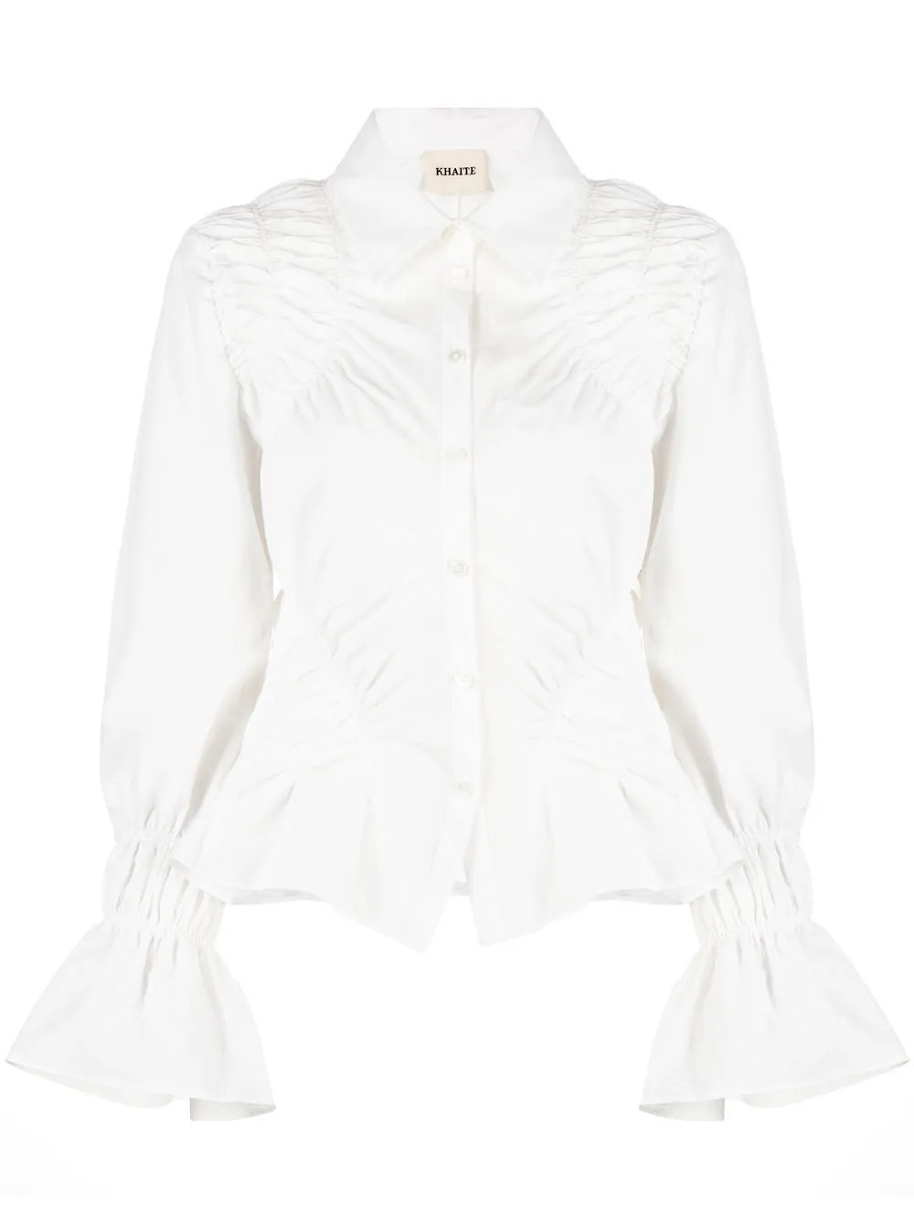 KHAITE Hallow Smocked Cotton Top - Farfetch | Farfetch Global
