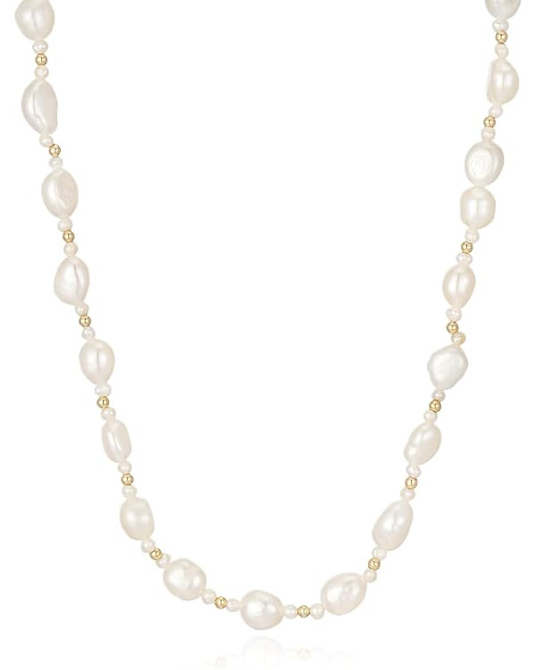 JaruJaru Freshwater Baroque Pearl Necklace，18K Gold Dainty Choker Necklace for Women Girls Plat... | Amazon (US)