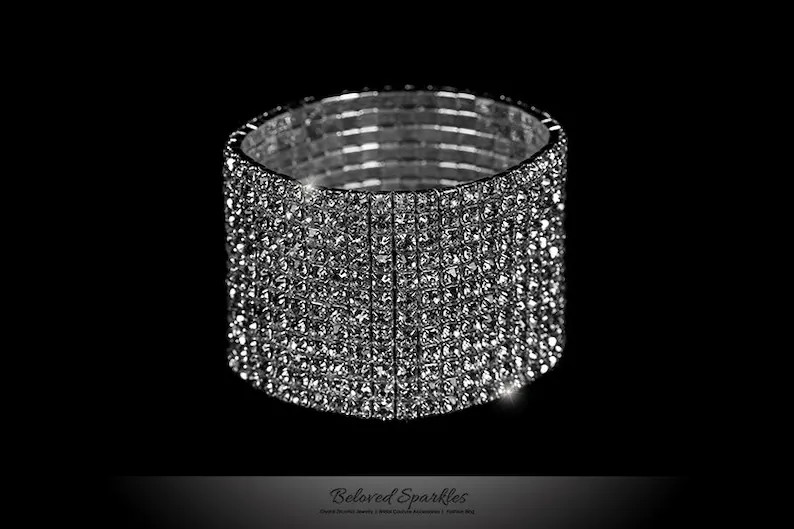 Rhinestone 10 Rolls Stretch Cuff Bracelet, Crystal Round Cut Cluster Cuff, Fashion Cuff, Classic ... | Etsy (US)