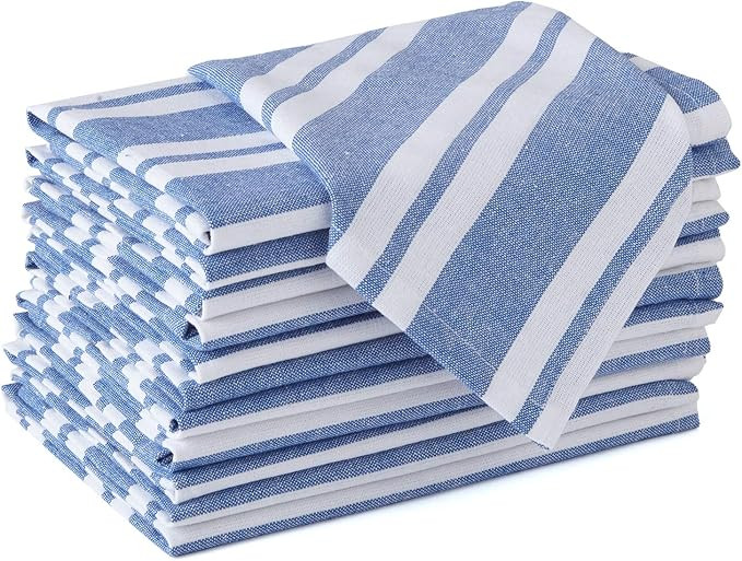 Encasa XO Cotton Cloth Napkins Set of 12, 17"x17" | Washable & Reusable Dinner Napkins Franca Blu... | Amazon (US)