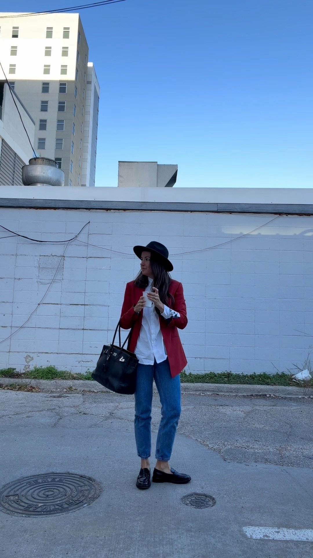 Red blazer is custom, but I linked the others!