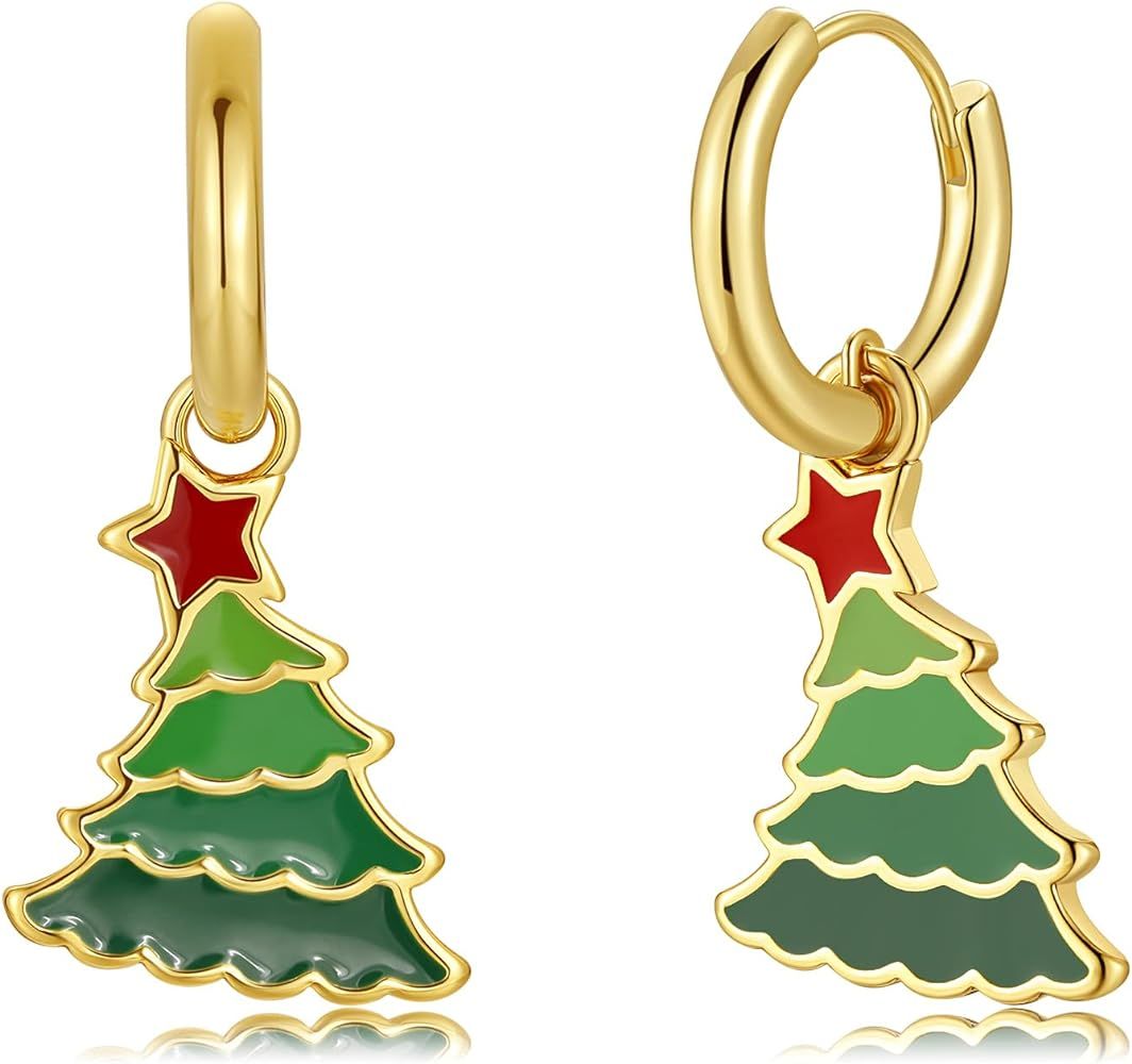 Christmas Earrings for Women Hypoallergenic 14K Gold Plated Enamel Drop Dangle Earring Christmas ... | Amazon (US)