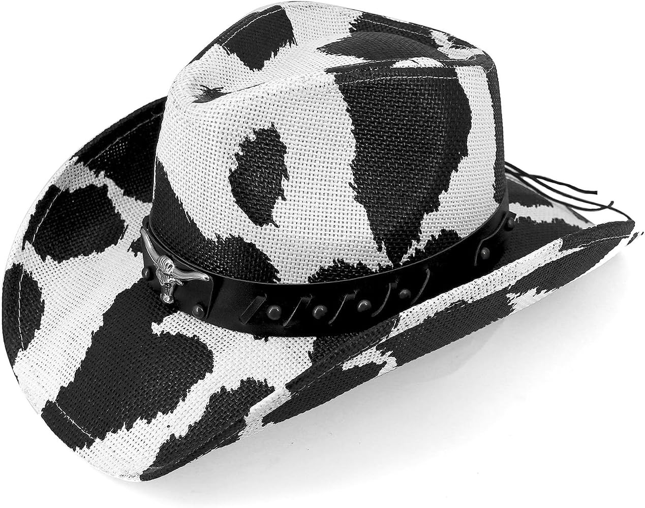 Western Cowboy Hat for Men's Women's,Straw Cowgirl Hat with Unique Metalbull Hatband Black and Wh... | Amazon (US)