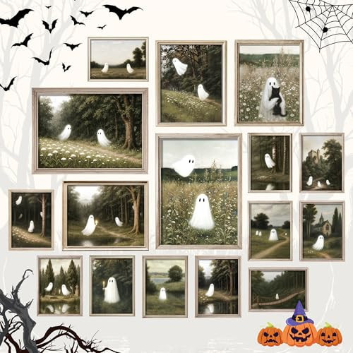 97 Decor Cute Ghost Pictures Wall Decor - 11x14 Vintage Ghost Wall Art, Halloween Prints Walls Art, Spooky Poster Haunted Forest Painting, Gothic Halloween Decorations For Home Bedroom (Unframed) | Amazon (US)