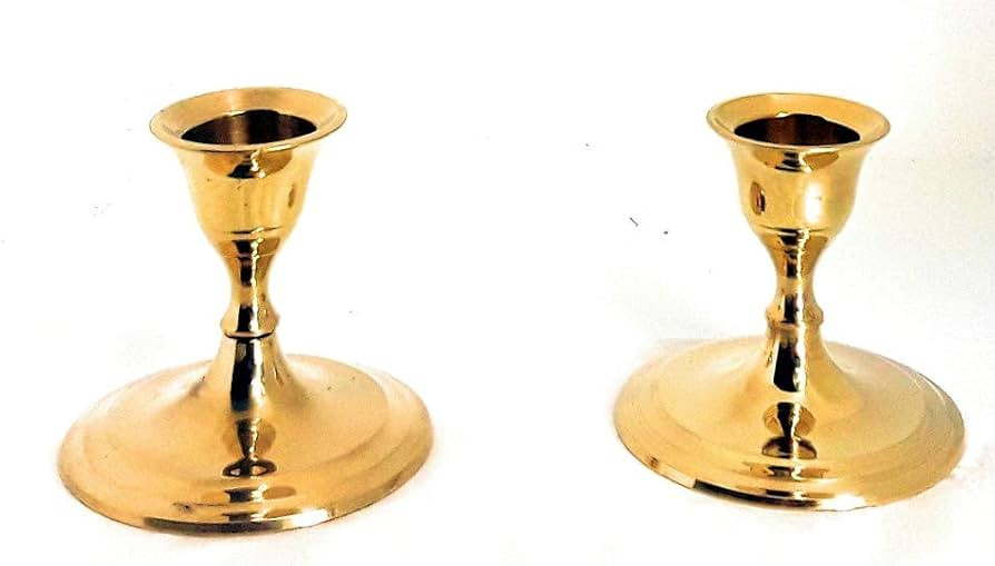 shiny solid brass gold small taper candle holder 2 1/2" tall | Amazon (US)
