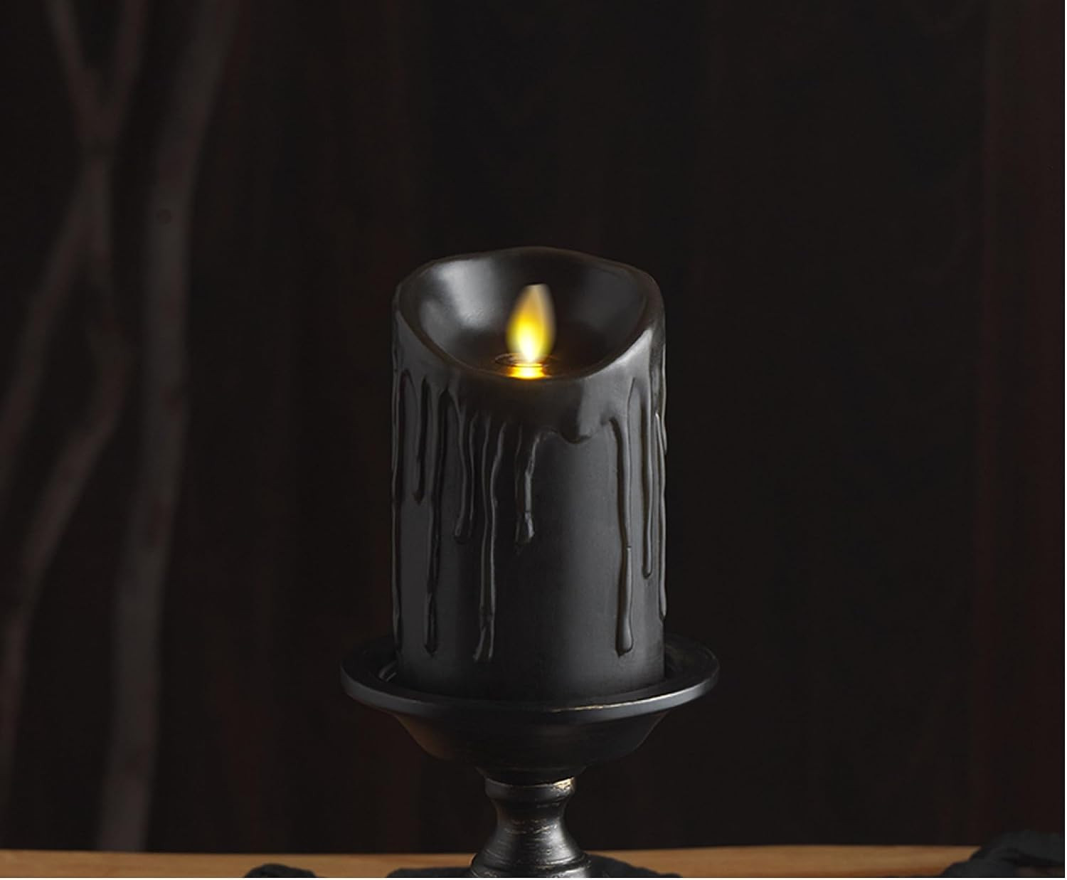 Luminara Wax Drip Flameless LED Candle, Black 3" x 4.5", Timer Function, Real Wax Pillar, Battery Operated Unscented Safe, Long-Lasting | Amazon (US)