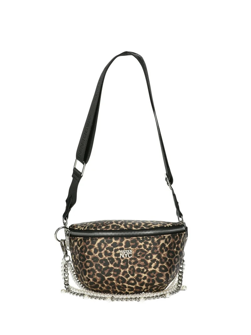 Madden NYC Women's Faux Pearl and Chain Fannypack, Cheetah | Walmart (US)