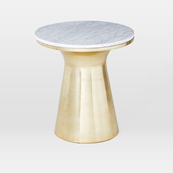 Marble Topped Pedestal Side Table, (20"" Diam.), Marble/Antique Brass | West Elm (US)