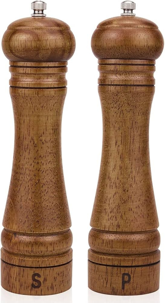 Wood Salt and Pepper Mill Set - Adjustable Ceramic Grinders, Oak Wood Shakers for Kitchen, 8 Inch... | Amazon (US)