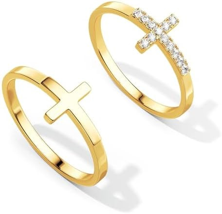 Foxgirl Cross Gold Rings for Women Non Tarnish, Dainty Trendy Stackable Ring Set 14k Gold Plated ... | Amazon (US)
