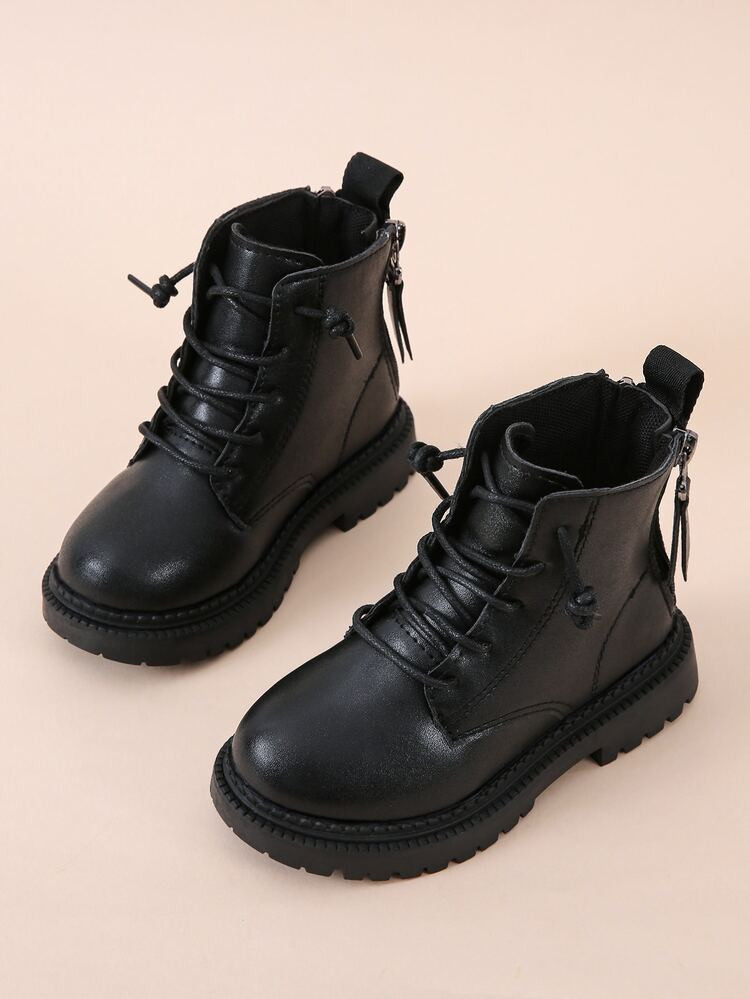 Girls Zipper Decor Lace Up Front Boots | SHEIN