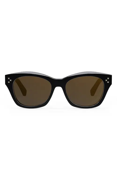 CELINE 55mm Geometric Sunglasses in Shiny Black /Brown at Nordstrom | Nordstrom