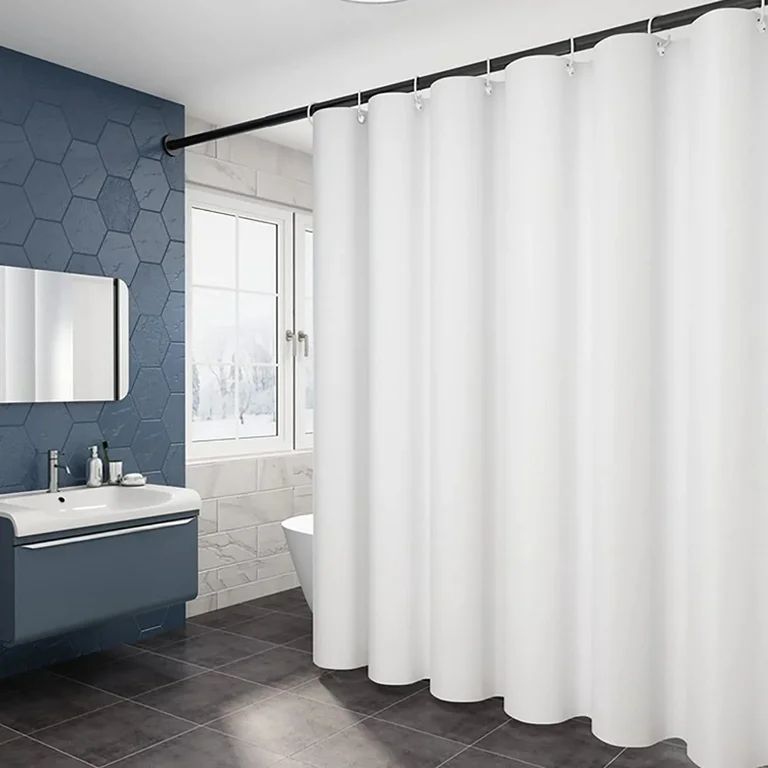 White Fabric Shower Curtain Liner & Hooks, MAZBFF 72 "x72" Polyester Fabric Waterproof Mildew Res... | Walmart (US)