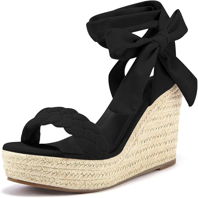 Syktkmx Womens Braided Wedge Espadrille Sandals Lace Up Slingback Open Toe Summer Platform Heeled... | Amazon (US)