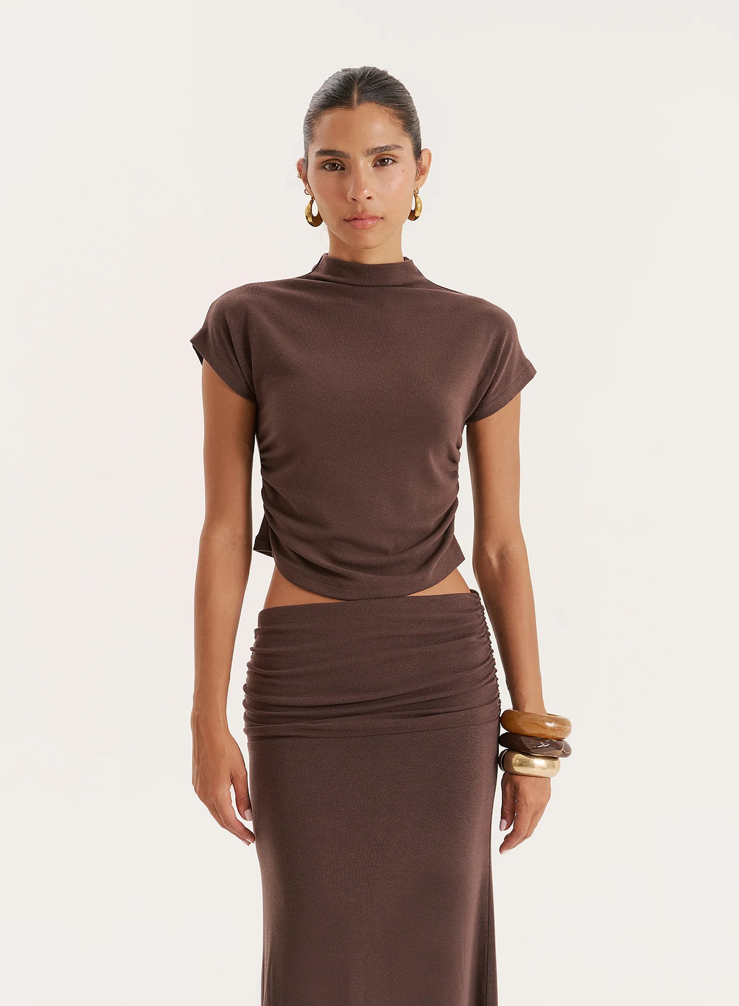 Chocolate Jersey High Neck Sleeveless Top- Elouisa | 4th & Reckless