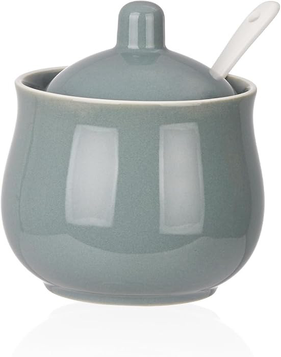 Ceramic Sugar Bowl with Lid and Spoon, Grey Porcelain Sugar Salt Pepper Storage Jar, 8 Ounces | Amazon (US)