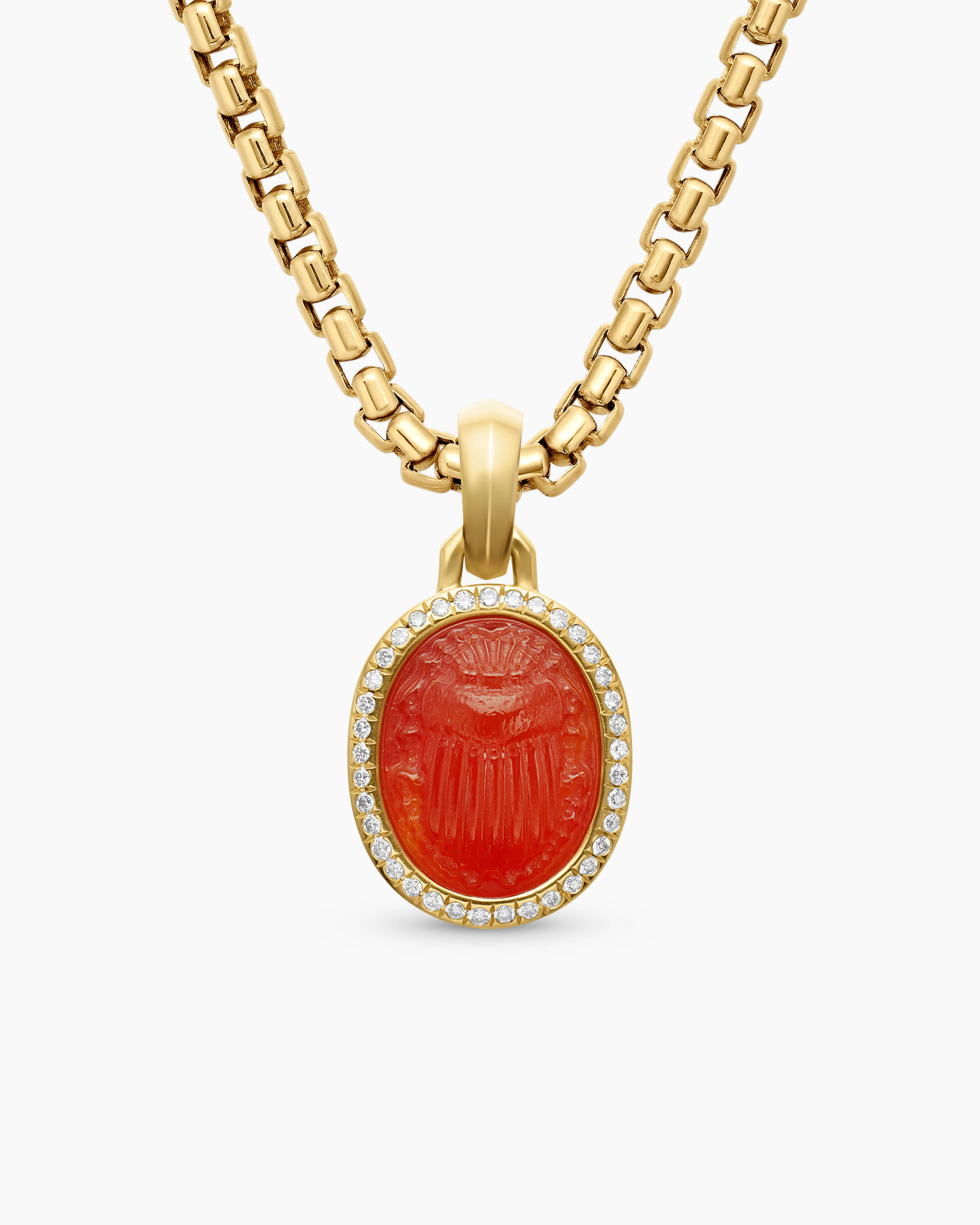 David Yurman | Petrvs® Scarab Amulet in 18K Yellow Gold with Carnelian and Diamonds, 16.3mm | David Yurman