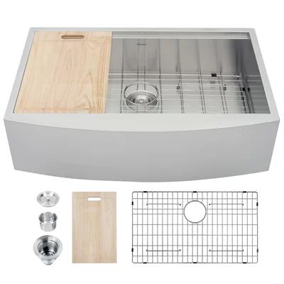Ledge Workstation 33" L x 22" W Farmhouse Kitchen Sink with Basket Strainer FlintGarden | Wayfair North America