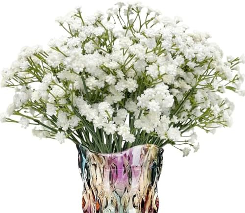 6-Pcs 21” Secure-Stem Realistic Artificial White Babys Breath (Gypsophila) Flowers with No-Shed... | Amazon (US)