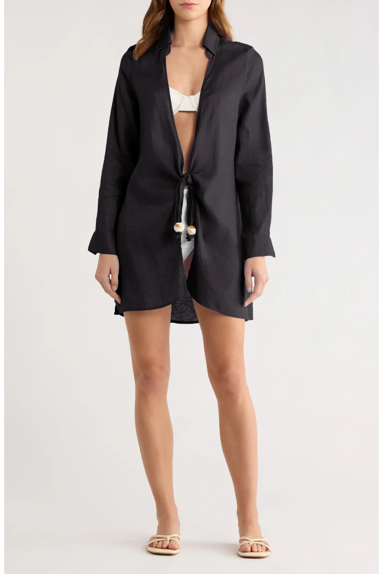 Tie Front Long Sleeve Linen Cover-Up (Women) | Nordstrom | Nordstrom