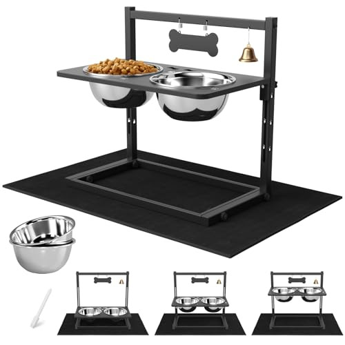 SHAINFUN Elevated Dog Bowls for Large Dog with Mat, Adjustable Height 4.3''-11.8'', Metal Raised Dog Bowl Stand, Two 1.7L Stainless Steel Dog Food & Water Bowls, Dog Bowls for Large, Medium Dogs. | Amazon (US)